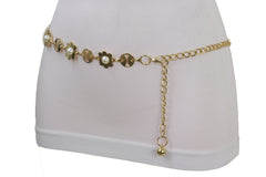 Gold Metal Flower Charm Skinny Belt Waist Hip S M L
