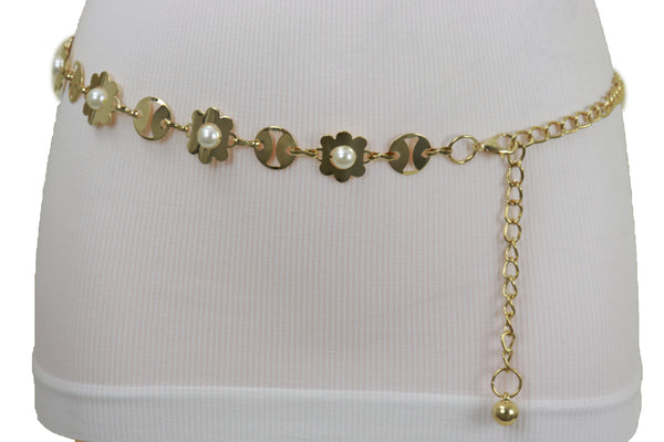 Brand New Women Gold Metal Flower Charm Skinny Belt Waist Hip S M L