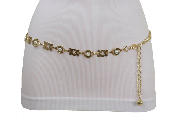 Brand New Women Gold Metal Fashion Belt Star Charm Beads Fit Size S M L