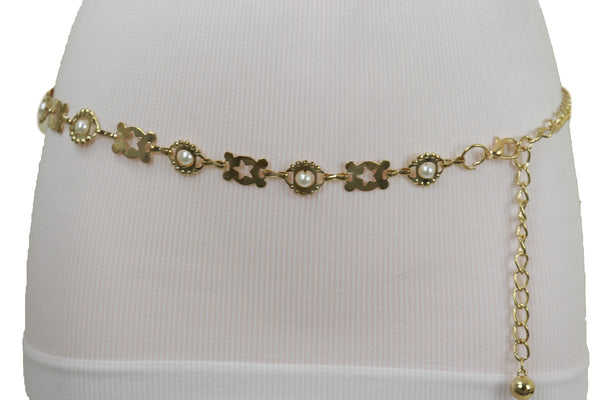 Brand New Women Gold Metal Fashion Belt Star Charm Beads Fit Size S M L