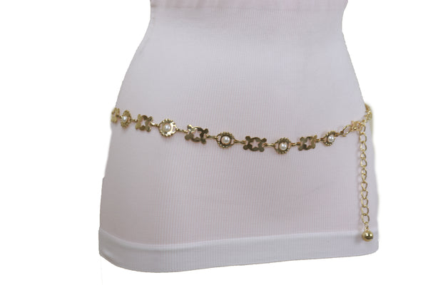 Brand New Women Gold Metal Fashion Belt Star Charm Beads Fit Size S M L