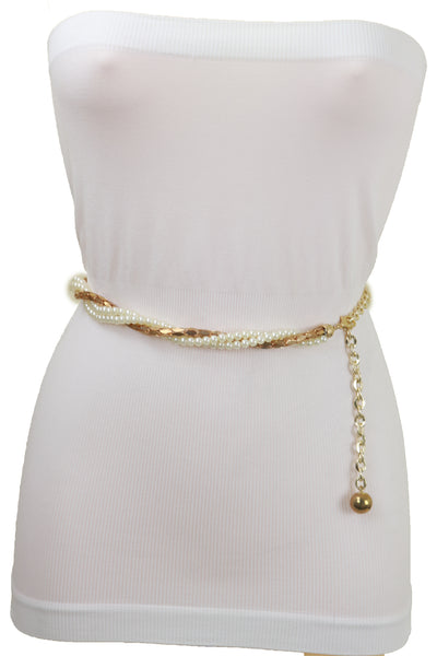 Brand New Women Gold Metal Twisted Braided Beads Belt M L XL