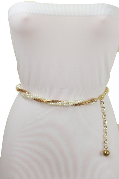 Brand New Women Gold Metal Twisted Braided Beads Belt M L XL