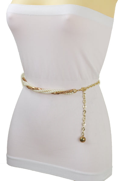 Brand New Women Gold Metal Twisted Braided Beads Belt M L XL
