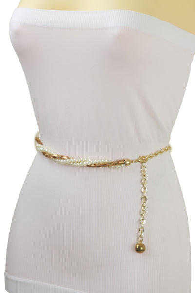 Brand New Women Gold Metal Twisted Braided Beads Belt M L XL