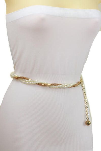 Brand New Women Gold Metal Twisted Braided Beads Belt M L XL