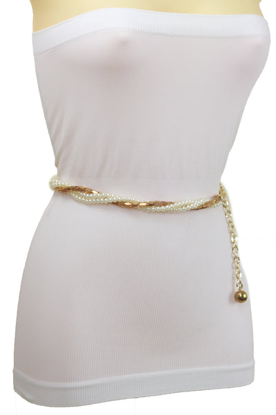 Brand New Women Gold Metal Twisted Braided Beads Belt M L XL