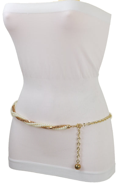 Brand New Women Gold Metal Twisted Braided Beads Belt M L XL