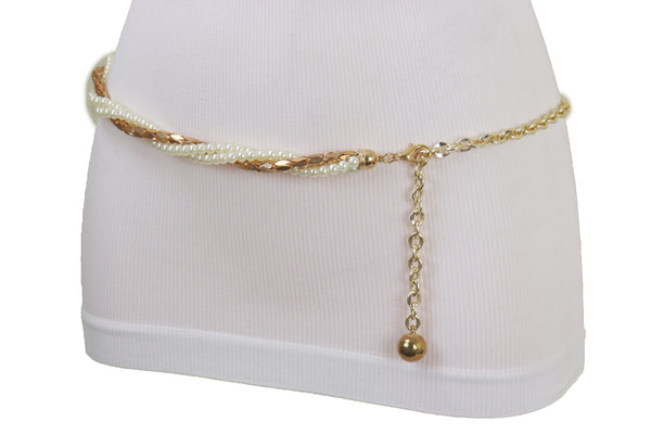 Brand New Women Gold Metal Twisted Braided Beads Belt M L XL