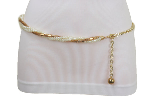 Brand New Women Gold Metal Twisted Braided Beads Belt M L XL