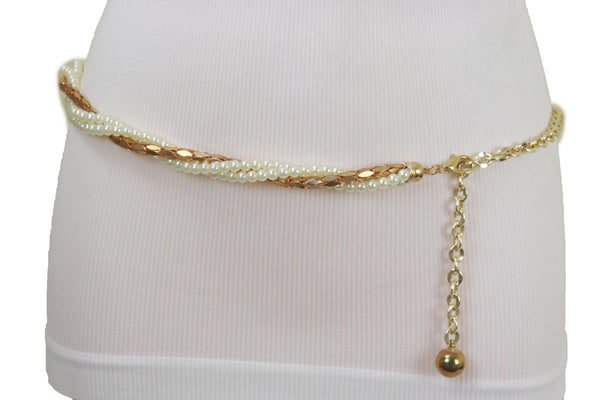 Brand New Women Gold Metal Twisted Braided Beads Belt M L XL