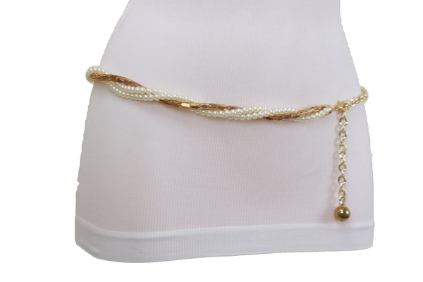 Brand New Women Gold Metal Twisted Braided Beads Belt M L XL