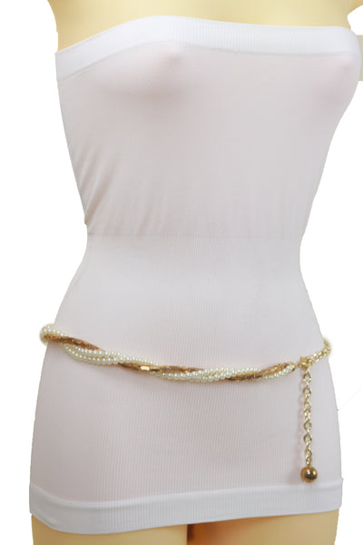 Brand New Women Gold Metal Twisted Braided Beads Belt M L XL