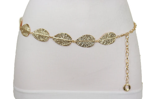 Brand New Women Gold Metal Chain Fashion Belt Leaf Charms S M