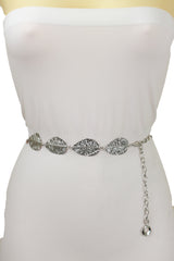 Silver Metal Chain Fashion Belt Leaf Charms S M