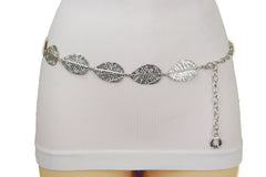 Silver Metal Chain Fashion Belt Leaf Charms S M