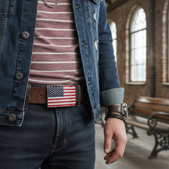 NEW Women Men Silver Metal Western Fashion Buckle 3D United States Flag USA Casual