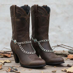 Brand New Women 2PCS Silver Metal Boot Chain Bracelet Shoe Anklet Double Sided Flower Charm Set Fashion Jewelry - A PAIR     BC25