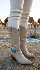 Brand New Women Silver Metal Chain Western Boot Bracelet Anklets Shoe Turquoise Blue Charm BC85