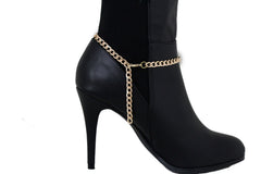 Brand New Women Gold Metal Boot Chain Bracelet Shoe Anklet Big Link Charm SET BC279