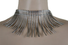 NEW Women Silver Tone Fringe Choker Necklace Earrings Set  WN74