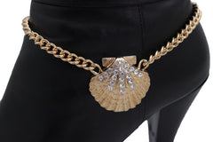 Brand New Women Gold Metal Boot Chain Bracelet Shoe Anklet Bling Seashell Charm SET BC151