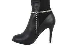 Brand New Women Silver Metal Boot Chain Bracelet Shoe Anklet Long Drop Ethnic Bling Charm SET BC243