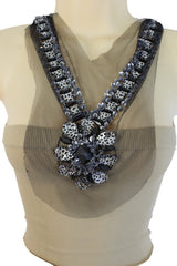 Brand New Black Lace Bib Necklace for Women, Zebra Bead Sequin Statement Jewelry with Long Adjustable Satin Ties, 20-35 Inch, WN64 (Copy)
