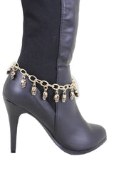 Brand New Women Gold Metal Boot Chain Bracelet Shoe Anklet Mini Skulls Charm SET BC205