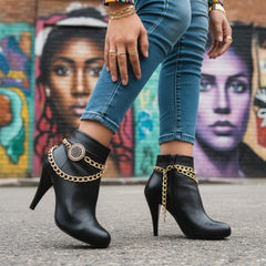 Brand New Women 2PCS Gold Metal Boot Chain Bracelet Shoe Anklets Wave Bling Charm A PAIR  BC17