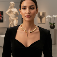 NEW Women Gold Metal Wrap Around Short Snake Necklace + Earrings Set