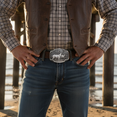 NEW Men Silver Metal Cowboys Belt Buckle Deer Nature Hunter Western Fashion Jewelry