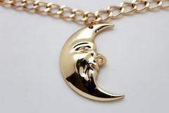 Brand New Women Gold Metal Boot Chain Bracelet Shoe Anklet Half Moon Charm SET BC211