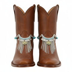 Brand New Women 2PCS Silver Metal Boot Chain Bracelet Shoe Anklet Turquoise Ethnic Charm Set Fashion Jewelry - A PAIR     BC23