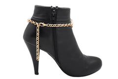 Brand New Women Gold Metal Boot Chain Bracelet Shoe Anklet Bling Flower Charm SET BC141