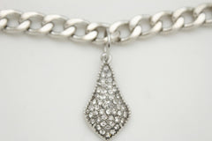 Brand New Women Silver Metal Boot Chain Bracelet Shoe Anklet Bling Tear Drop Charm SET BC263