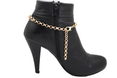 Brand New Women Antique Gold Metal Boot Chain Bracelet Shoe Anklet Feathers Charm SET BC181
