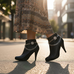 Brand New Women 2PCS Silver Metal Boot Chain Bracelet Shoe Anklet Wave Red Coin Charm Set Fashion Jewelry - A PAIR     BC39