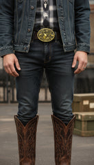 NEW Men Gold Metal Belt Buckle Deer Nature Western Fashion Accessory Oval Shape