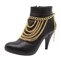 Brand New Women Gold Metal Chain Boot Bracelet Shoe Multi Strand Waves Charm Anklet SET  BC106