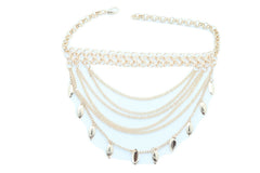 Brand New Women Gold Metal Boot Chain Bracelet Shoe Anklet Multi Wave Strand Leaf Charm SET BC158