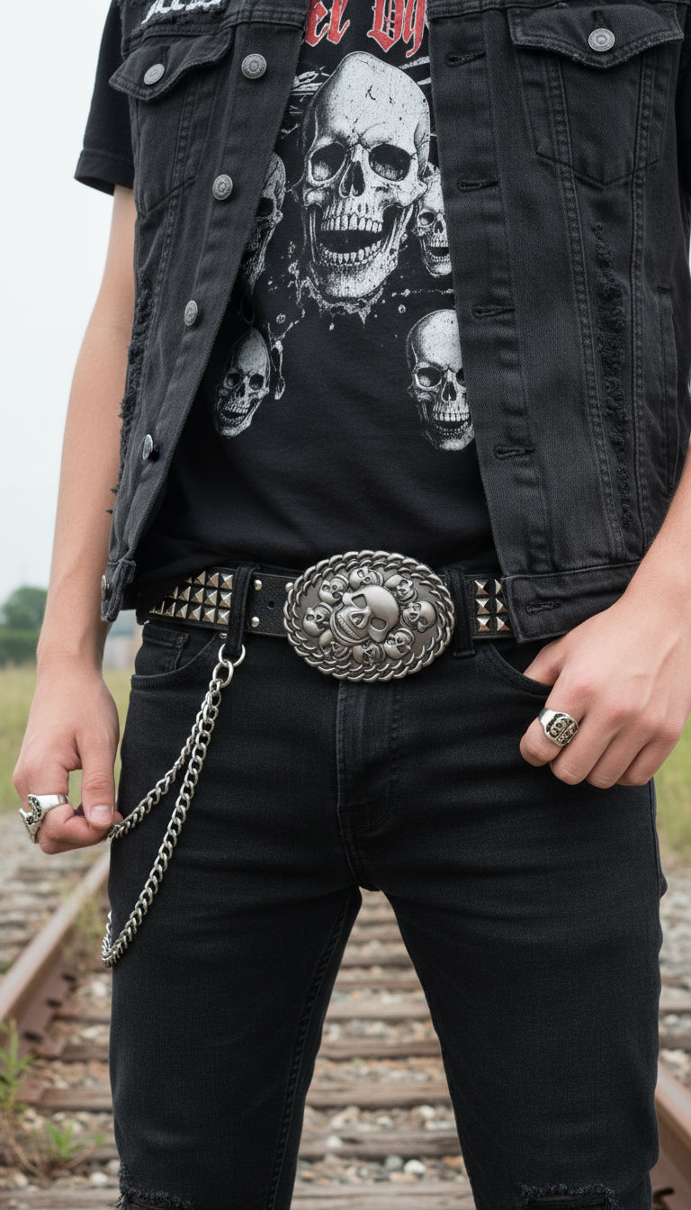 Urban Backwoods Fibbia Cintura Mexican Skulls | Design Teschio, Misura 98x67 Mm, Regolabile