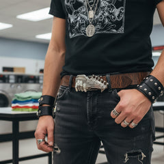 NEW Men Women Silver Metal Buckle Biker Fashion Hand Play Music Band Guitar Skulls