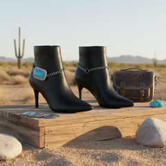 Brand New Women Silver Metal Chain Western Boot Bracelet Anklets Shoe Turquoise Blue Charm BC85