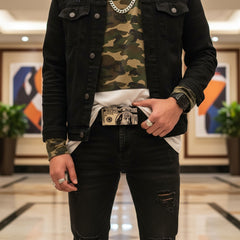 NEW $100 Bill Money Silver Metal Belt Buckle