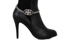Brand New Women Silver Metal Boot Chain Bracelet Shoe Anklet Flower Cross Charm SET BC216