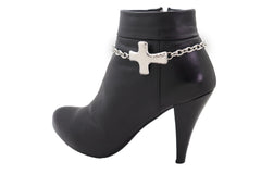 Brand New Women Silver Metal Boot Chain Bracelet Shoe Anklet Brown Cross Charm SET BC249