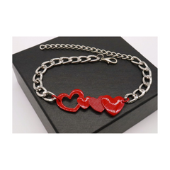 Brand New Women Silver Metal Boot Chain Bracelet Shoe Anklet Multi Heart Red Charm SET BC168