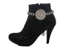 Brand New Women Silver Metal Boot Chain Bracelet Shoe Anklet Flower Medallion Charm SET BC215