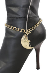 Brand New Women Gold Metal Boot Chain Bracelet Shoe Anklet Half Moon Charm SET BC211